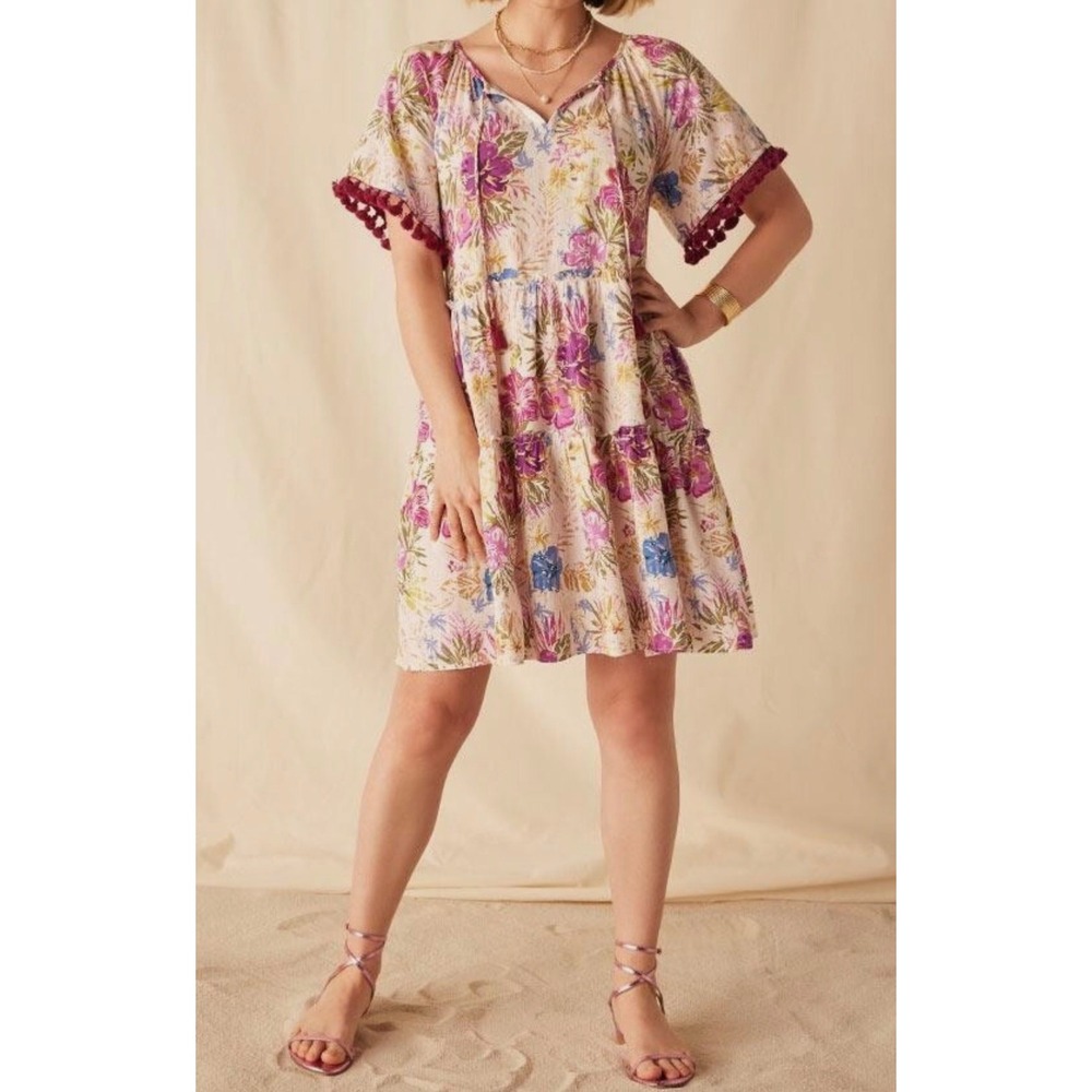 Matilda Jane Enchanted Garden Aloha Palm Printed Ruffle Dress Size Small